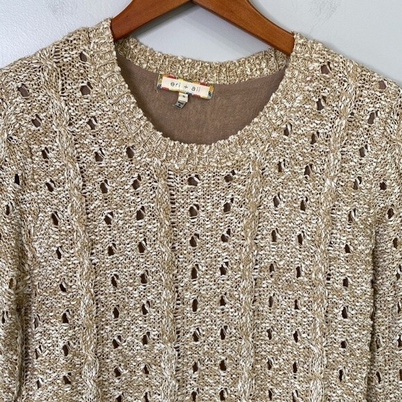 Anthropologie Eri + Ali Ruffle Mixed Media Sweater Layer Long Sleeve Loose Knit - Picture 2 of 16